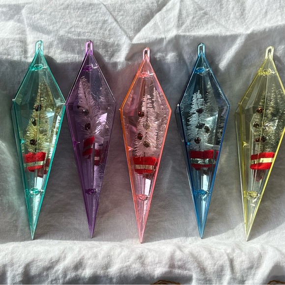 MCM Vintage Jewel Brite Ornaments Reflective Geometric Diorama Trees Pastels x5 - Picture 16 of 17